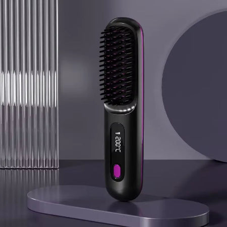 Electric LCD Usb Ceramic Heating Straight Hair Comb Wireless Portable Negative Ion Styling Tool Rechargeable Straightening Brush