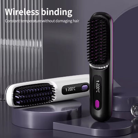 Electric LCD Usb Ceramic Heating Straight Hair Comb Wireless Portable Negative Ion Styling Tool Rechargeable Straightening Brush