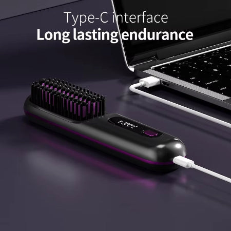 Electric LCD Usb Ceramic Heating Straight Hair Comb Wireless Portable Negative Ion Styling Tool Rechargeable Straightening Brush